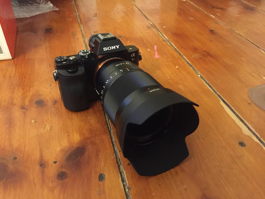 A7R with lens attached, next to the older 35mm f/2.8
