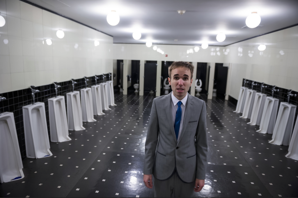 Taylor Williamson posing for me in the men's room of Radio City Music Hall.