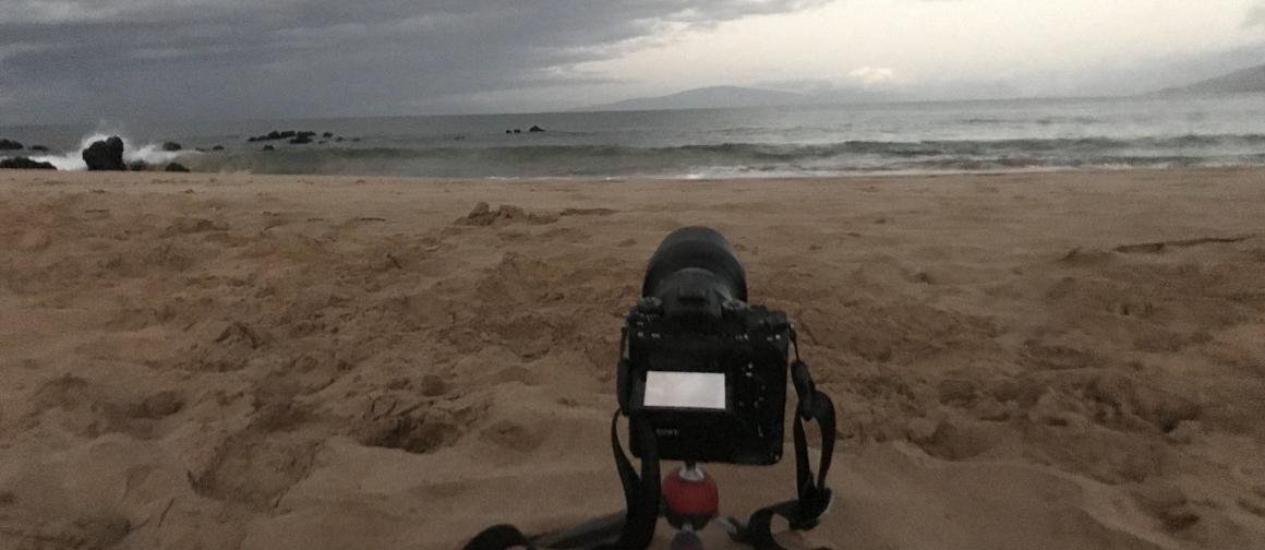 The beach setup—not shown is the sneaker wave that rushed on shore and I backflipped with the camera to avoid it. Here’s video of the same scene.